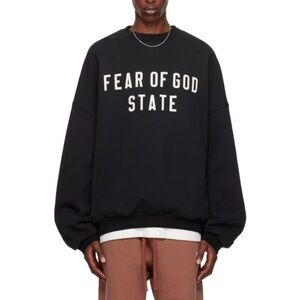 Fear of God Black Crewneck Sweater with Oversized Fit and White Text